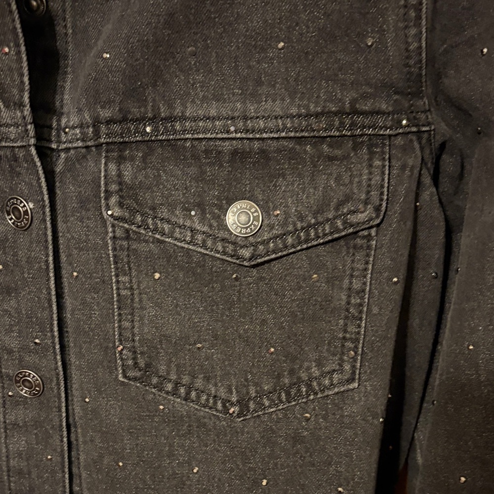 Express Black Denim Jacket With Subtle Crystal Do… - image 3